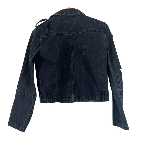Ci Sono Jacket Womens M Black Moto Denim Biker Distressed Crop Rocker Grunge Y2K - Picture 4 of 6